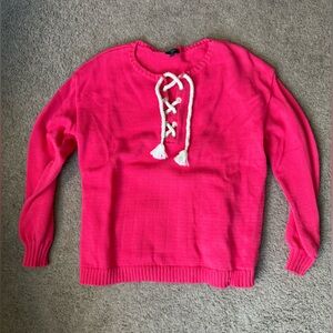 Talbots Hot Pink Crewneck Sweater with white Lace-Up Detail